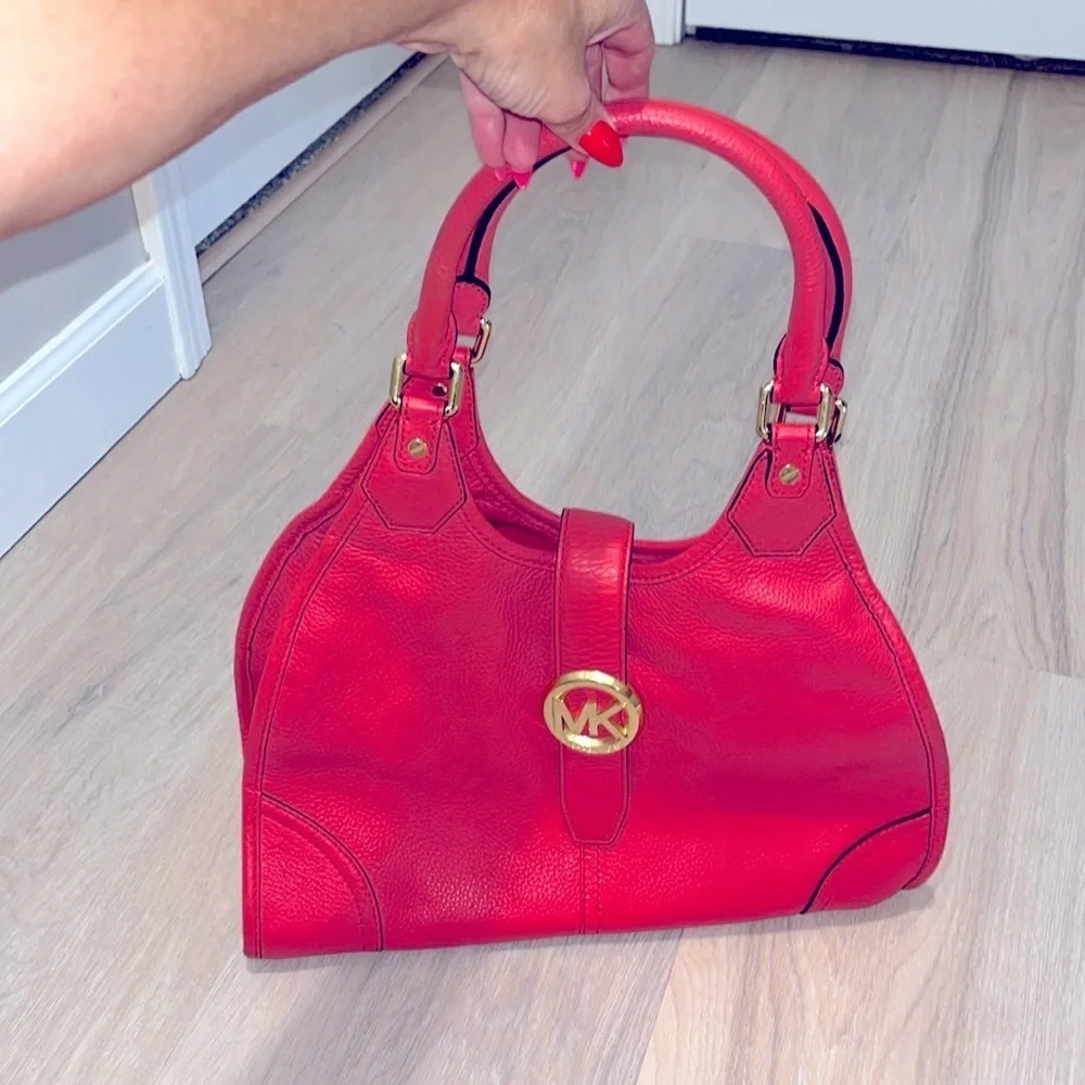 Michael Kors Hudson Large Leather Tote Shoulder Bag Satchel Watermelon Gold